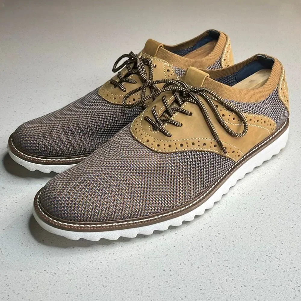 Johnston & Murphy 59-1776 Mens 9.5 M Knit Wingtip Oxford Shoes Tan Blue